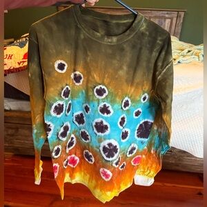 Brown trout Tie-Dye Long Sleeve Shirt, trout shirt, trout tie dye, brown trout M